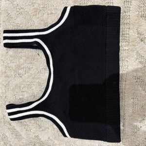 Alo Black Knit Stripe Trim Crop Tank bra